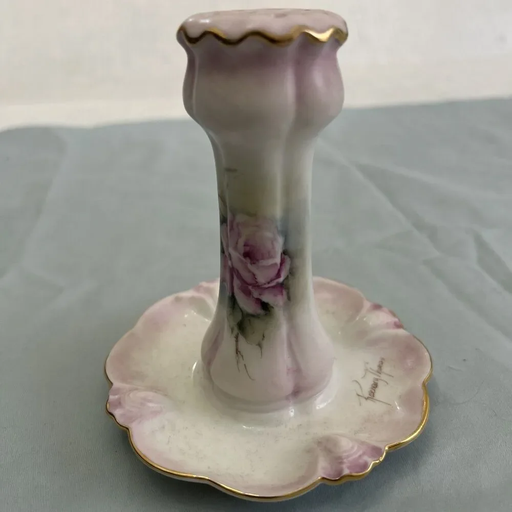 Vintage Victorian Style Hand-Painted Pink Rose Hat Pin Holder Signed